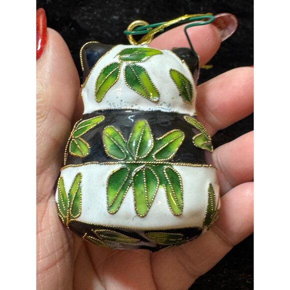 Cloisonné Panda Ornaments Set Of 2 With Gold Hanging Cord - Picture 3 of 9